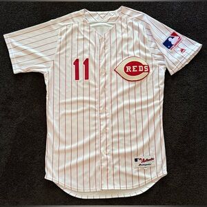 Cincinnati Reds Barry Larkin #11 1969 TBTC Authentic Jersey Majestic 44 White